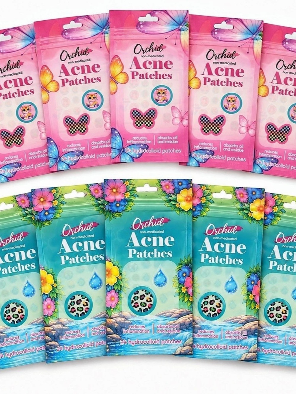 Orchid Non-Medicated Acne Patches Assorted Pack Pink & Green lot of 10